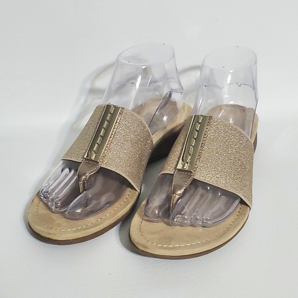 Anne Klein Shoes - Anne Klein Sport Gold Slide Sandals Elastic Stretch Bands Women's Size 8